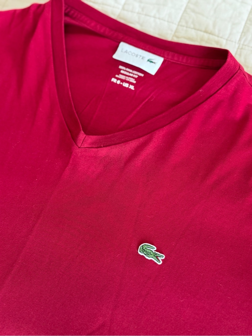 Lacoste Men's V-Neck Tee in Bright Red